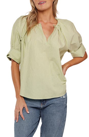 Matty M . Chloe Notch Collar Short Sleeve Top In Green