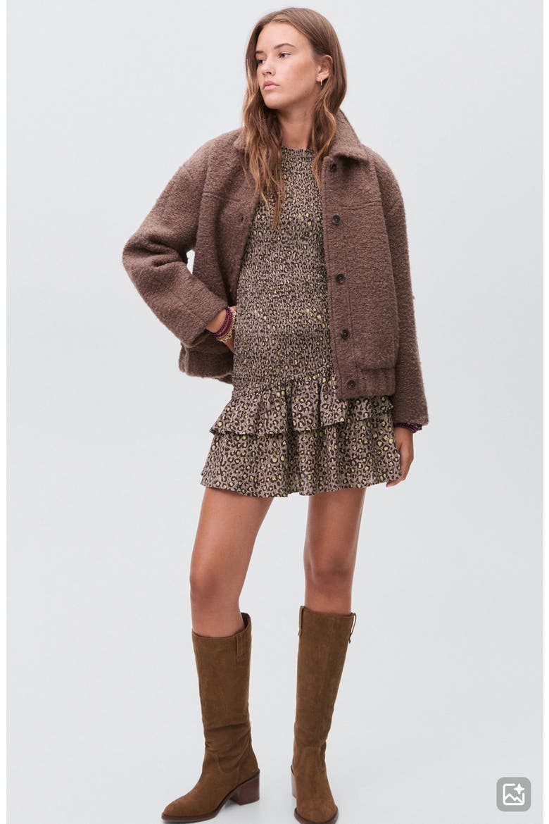 Smocked Long Sleeve Dress, Alternate, color, BROWN