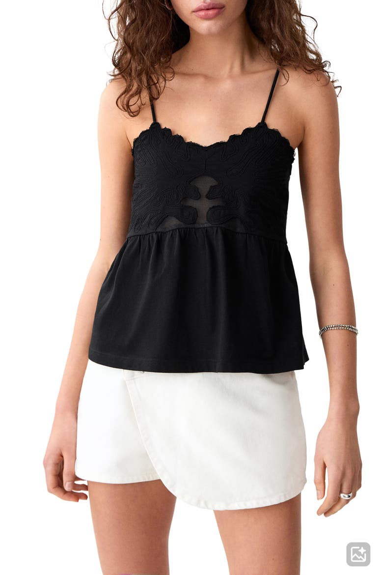 Embroidered Peplum Camisole, Main, color, BLACK