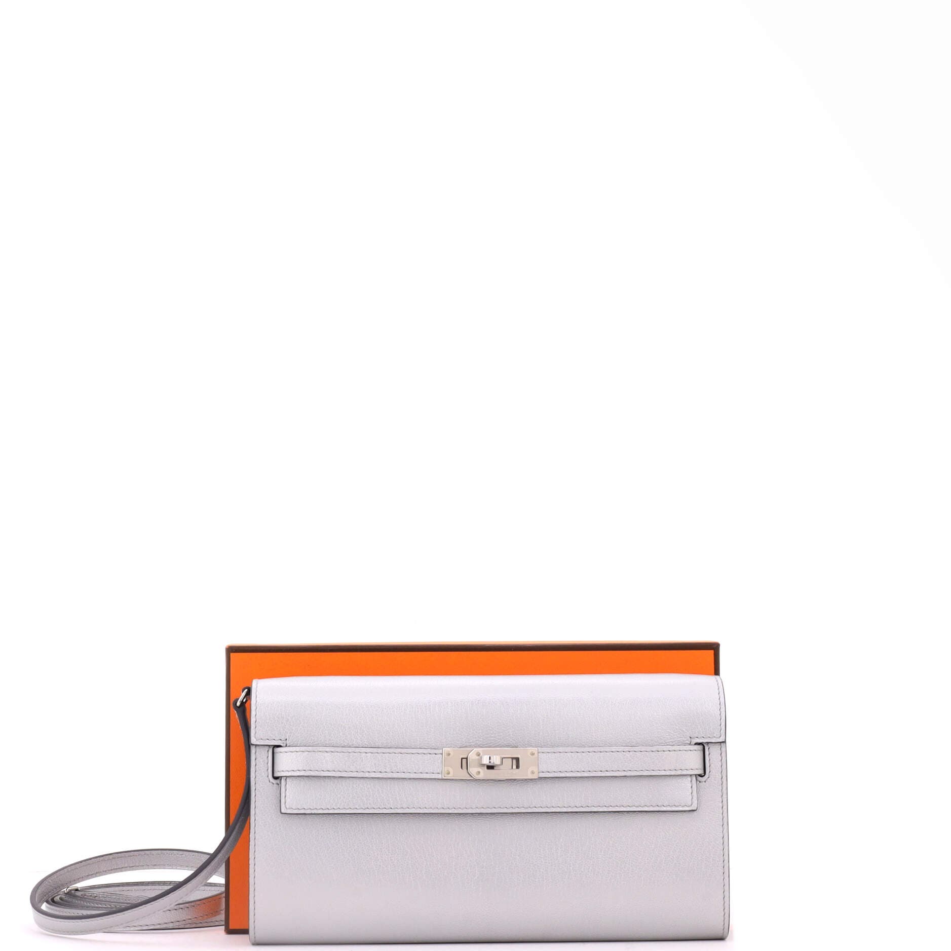 Pre-Owned Hermes Kelly To Go Wallet Metallic Chevre Chamkilight, Alternate, color, Gris Argente