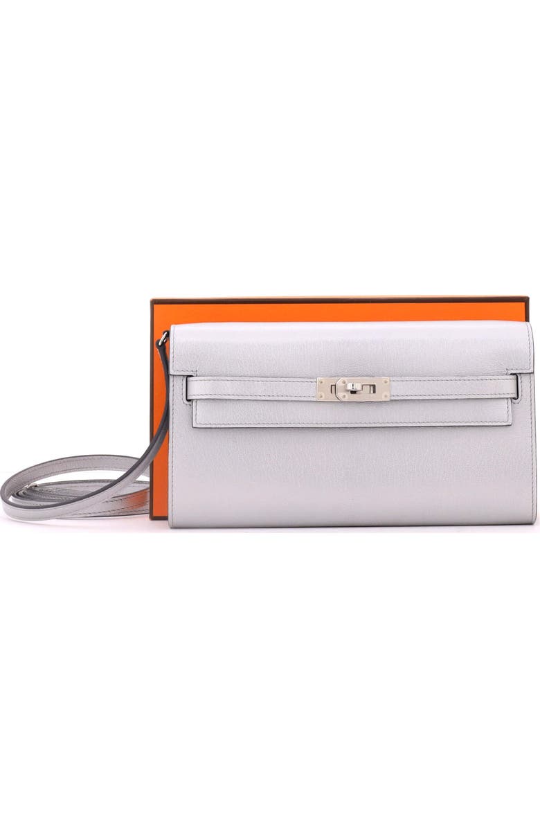 Pre-Owned Hermes Kelly To Go Wallet Metallic Chevre Chamkilight, Alternate, color, Gris Argente