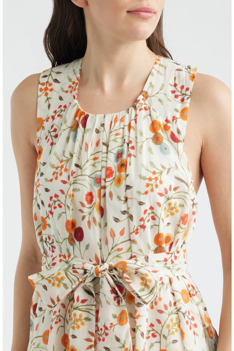 Floral Sleeveless Belted Midi Dress, Alternate, color, CREAM FLORAL