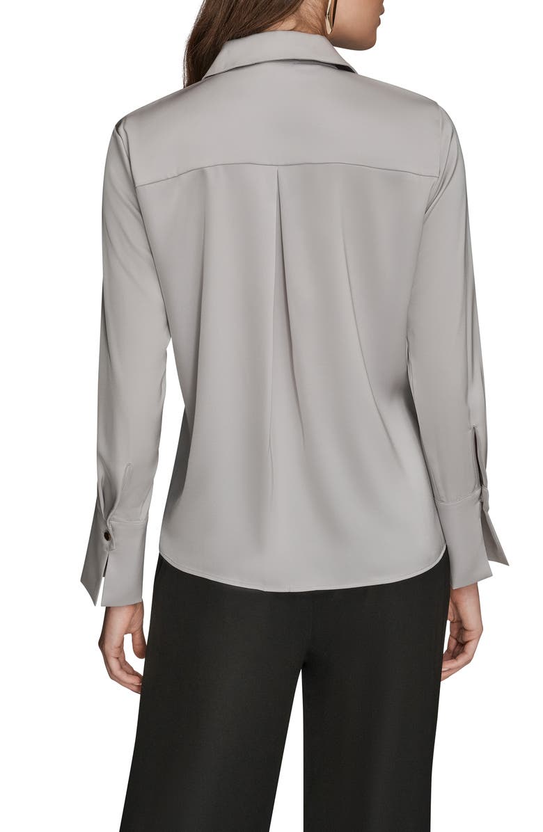 Donna Karan New York Satin Button-Up Shirt, Alternate, color, Light Grey