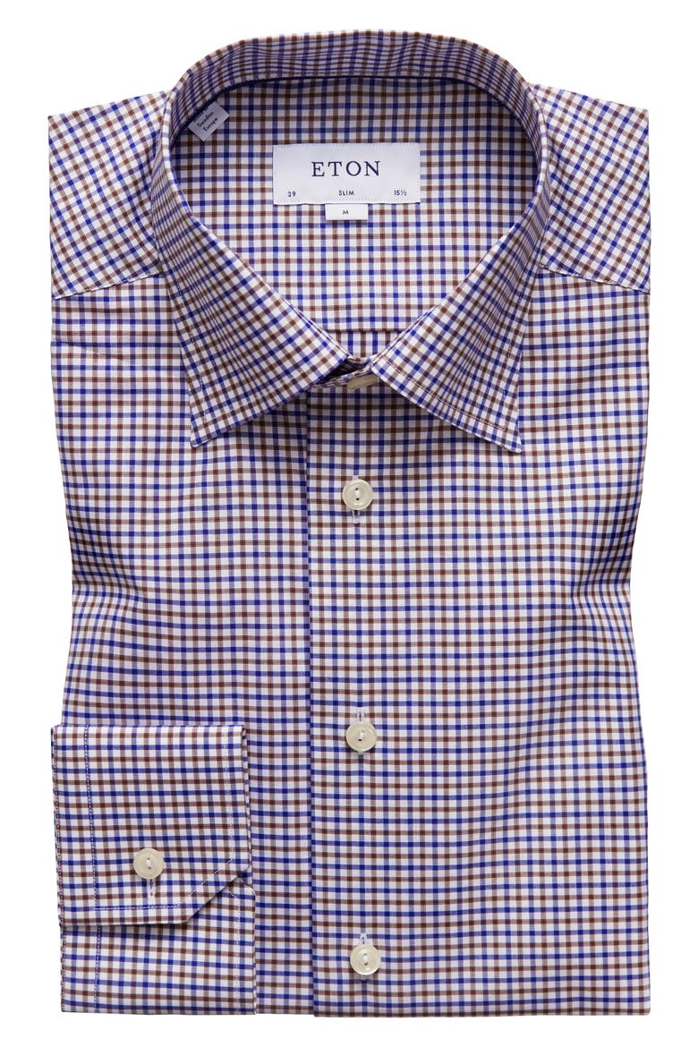 Slim Fit Check Dress Shirt, Alternate, color, BROWN
