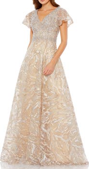 Mac Duggal Embellished Illusion Butterfly Sleeve A-Line Gown