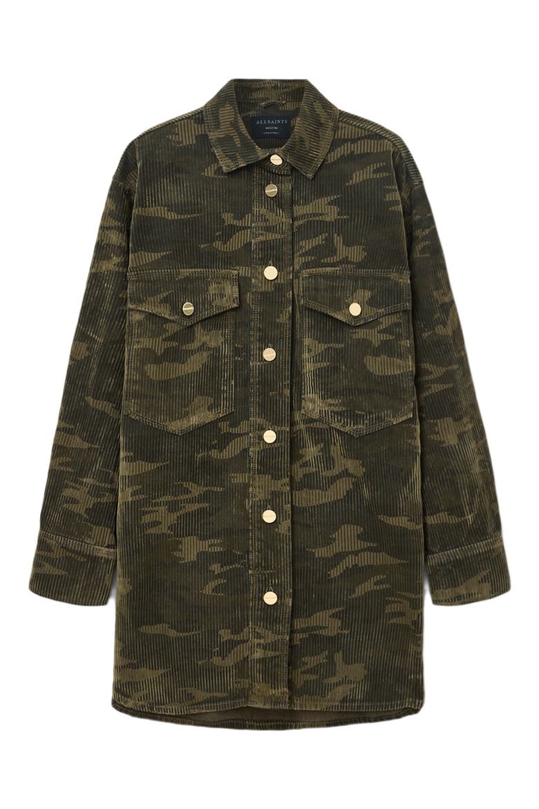 Faye Flocked Shirtdress, Alternate, color, CAMO GREEN