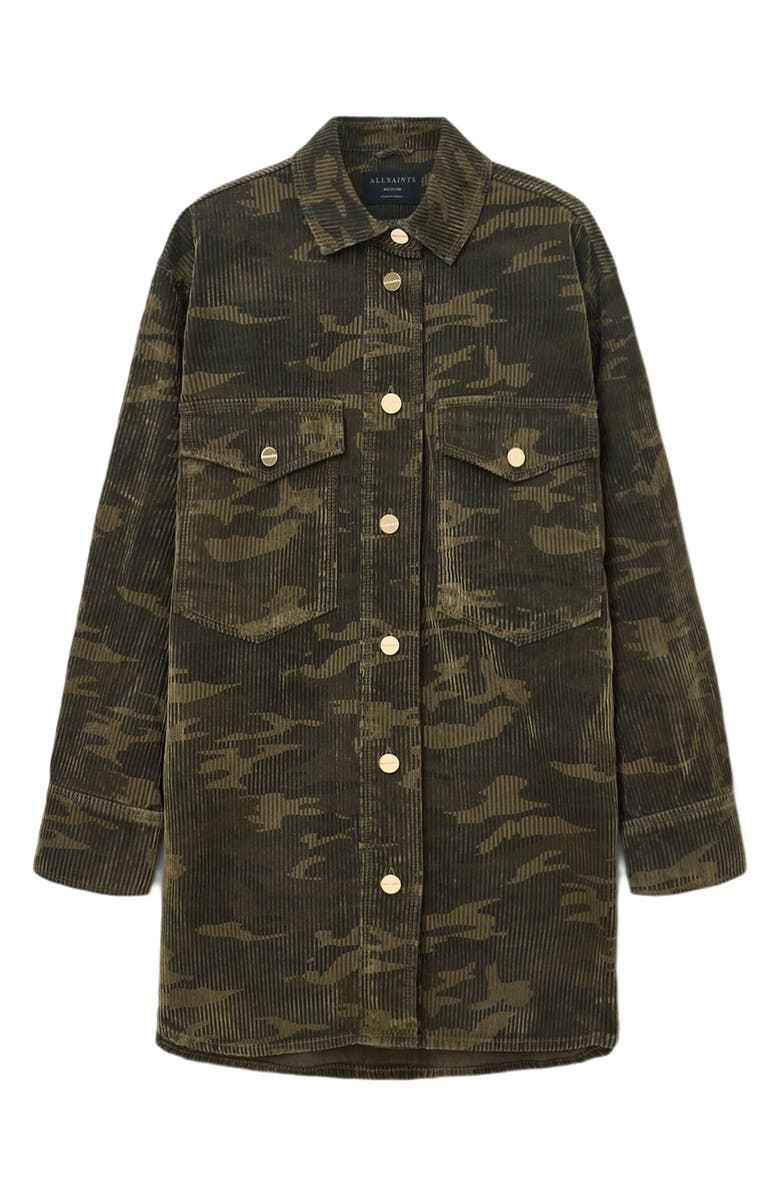 AllSaints Faye Flocked Shirtdress, Alternate, color, Camo Green