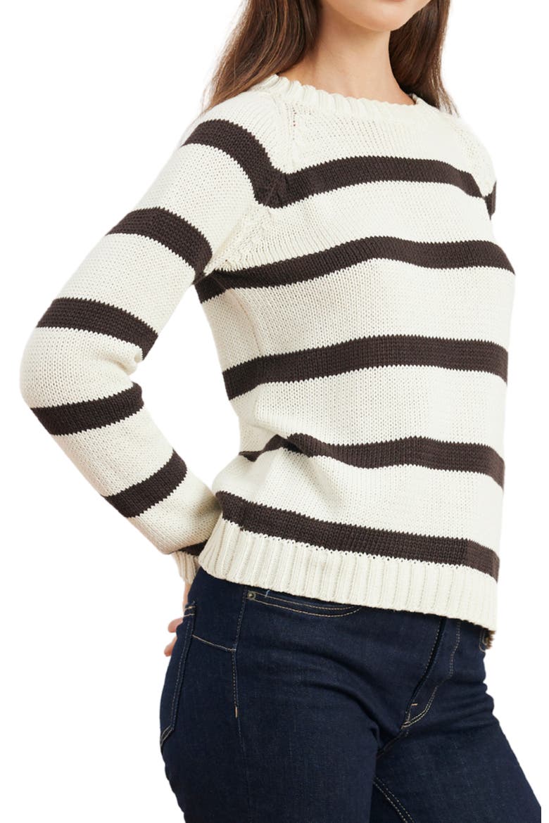 Sloane Stripe Cotton Crewneck Sweater, Alternate, color, Cacao/ Oat Milk