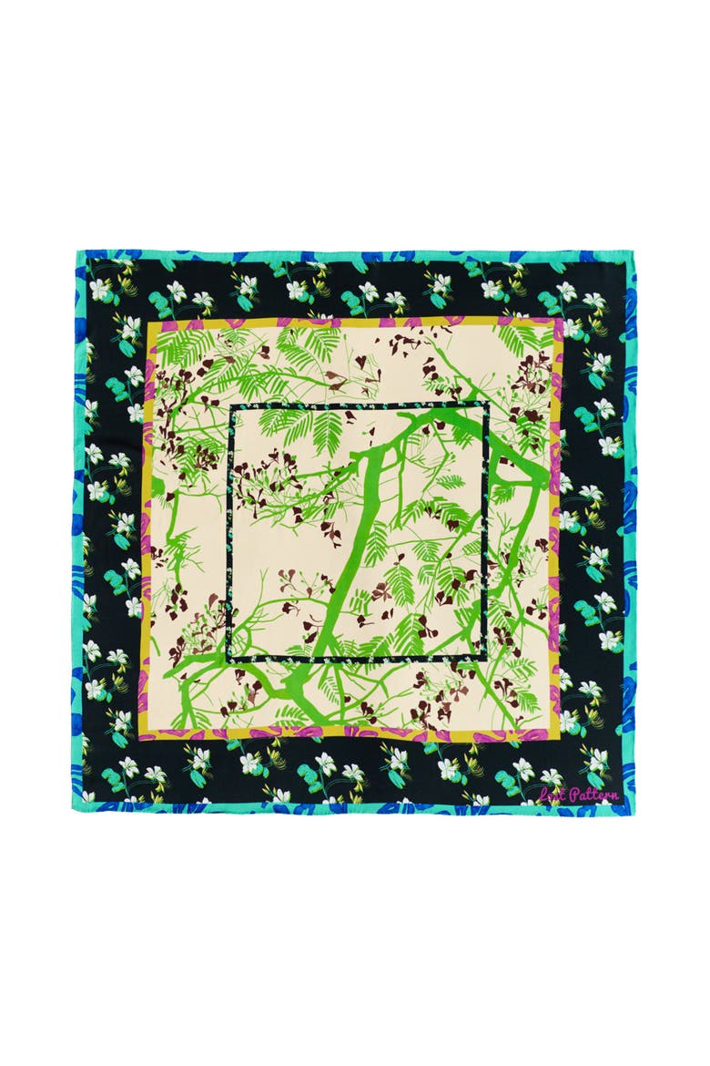 "Floral Tapestry" Large Silk Scarf, Main, color, Black