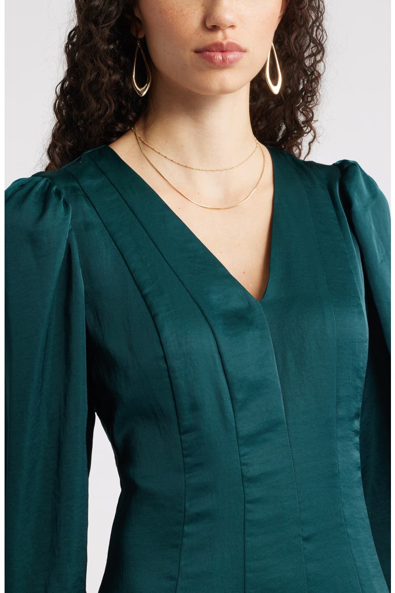 Long Sleeve Satin Midi Dress, Alternate, color, GREEN PONDEROSA