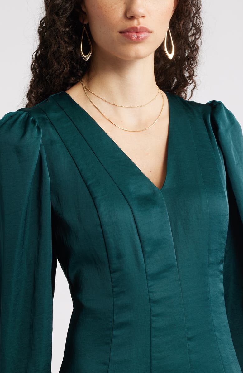 Chelsea28 Long Sleeve Satin Midi Dress, Alternate, color, Green Ponderosa