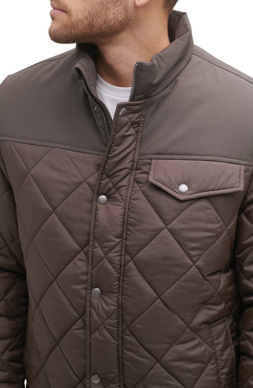 Cole Haan Signature Cole Haan Mixed Media Faux Shearling Lined Diamond Quilted Jacket In Brown