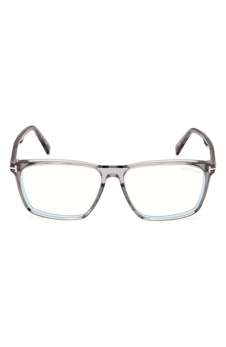 TOM FORD 56mm Square Blue Light Blocking Glasses, Main, color, Grey / T Logo / Blue Block