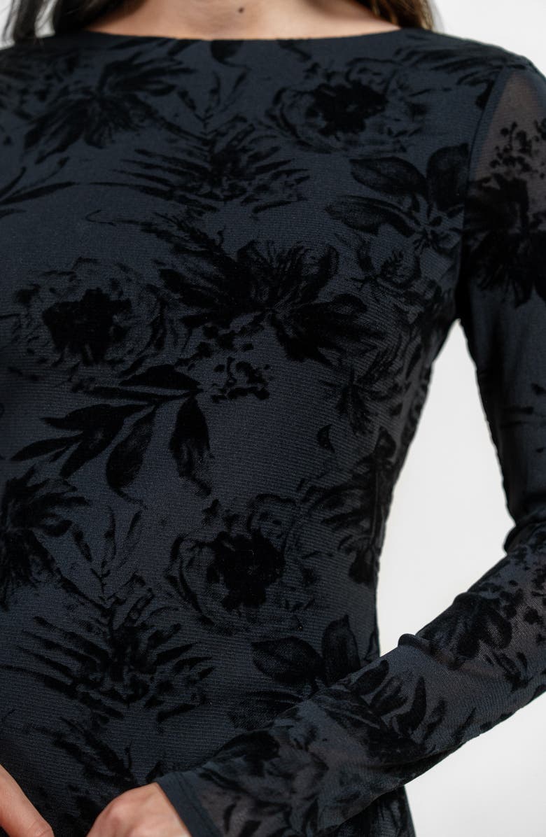 Beivy Long Sleeve Low Back Minidress, Alternate, color, Black