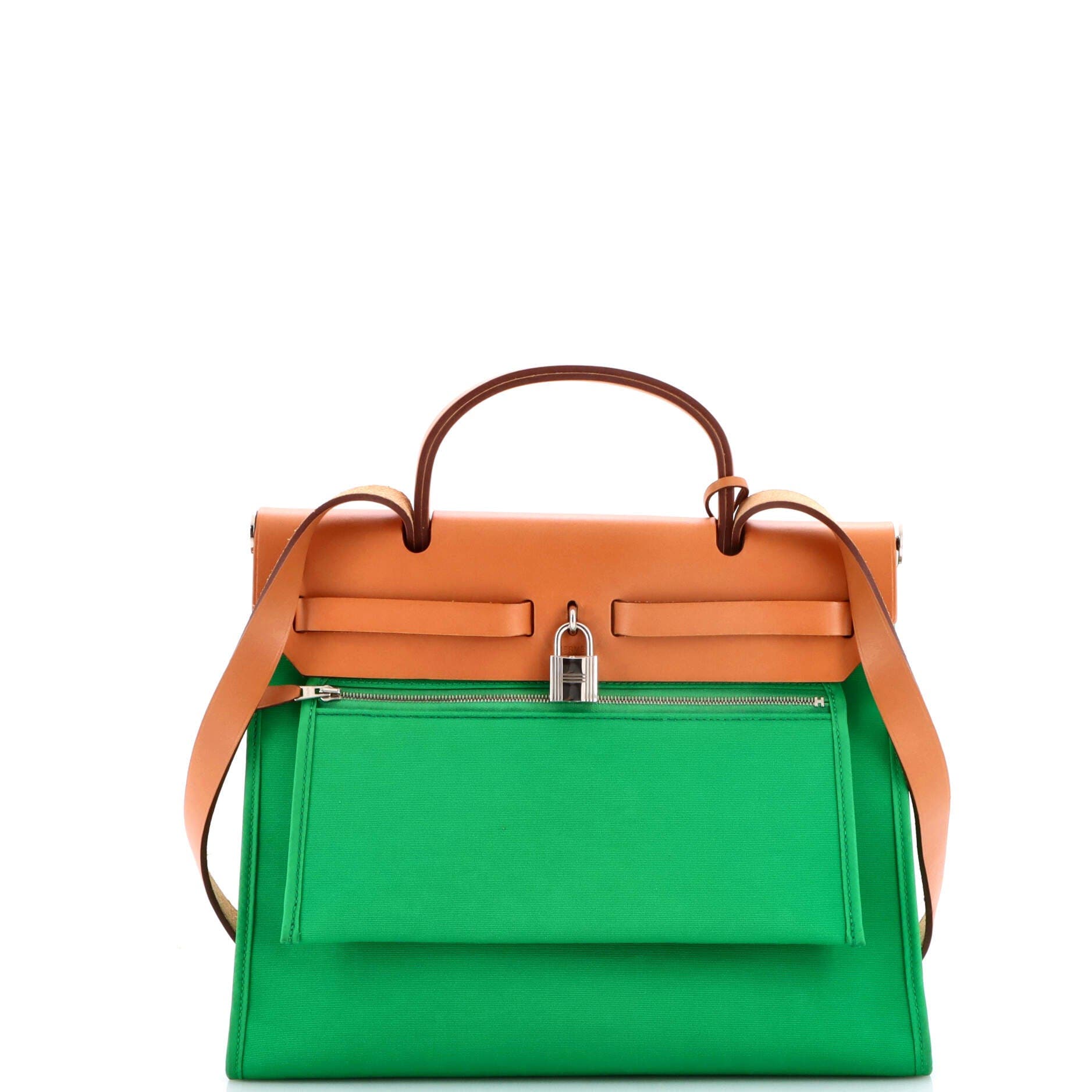 Pre-Owned Hermes Herbag Zip Leather and Toile 31, Alternate, color, Green