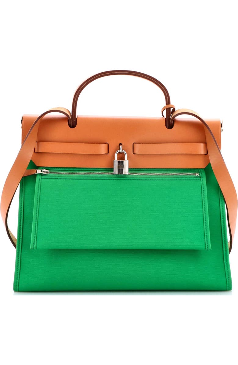 Pre-Owned Hermes Herbag Zip Leather and Toile 31, Alternate, color, Green