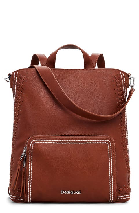 Medium Decorative Stitch Faux Leather Backpack