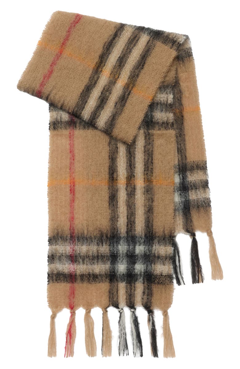 Burberry Giant Check Mohair Blend Scarf, Main, color, Sand