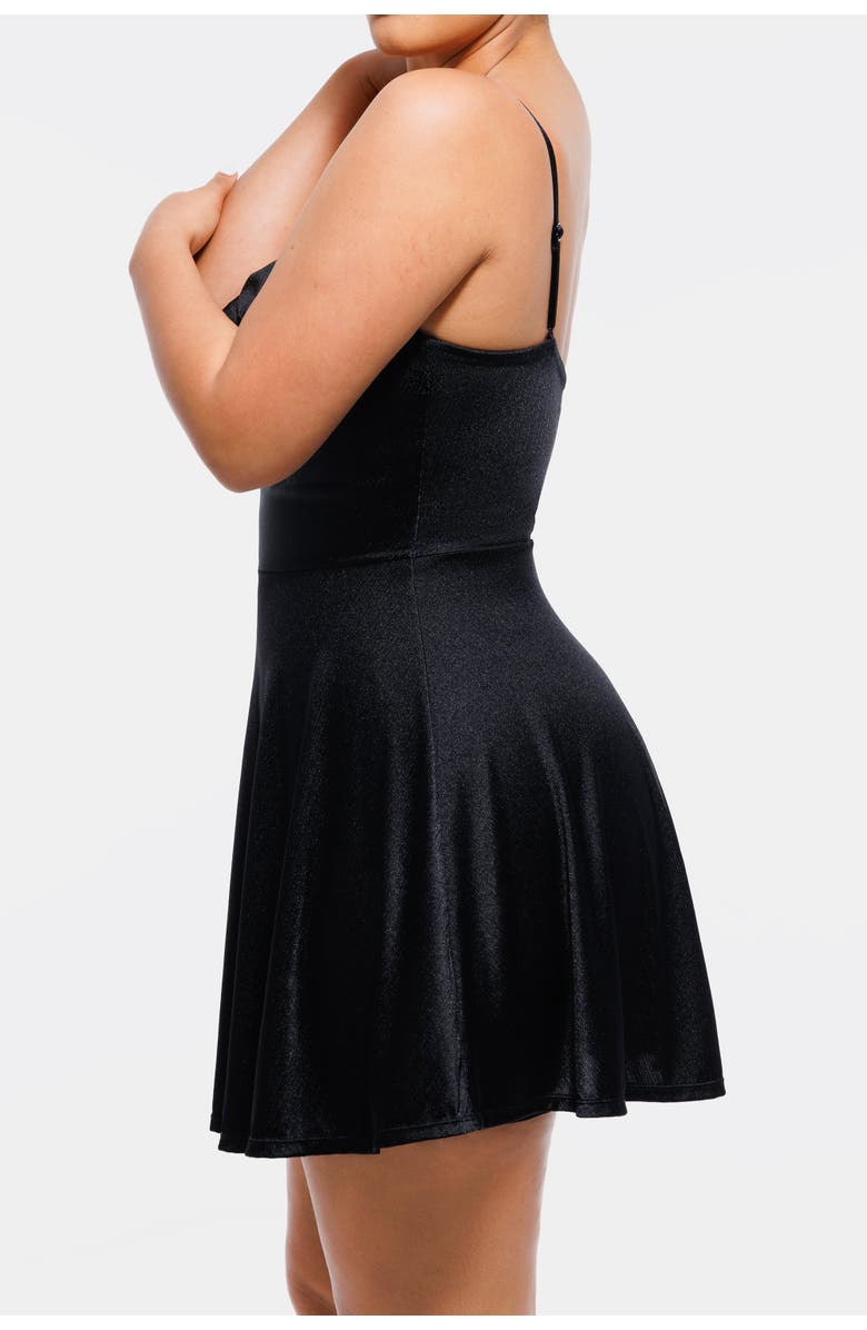 Popilush Cowl Neck Tummy Control Flare Shapewear Mini Dress, Alternate, color, Midnight Black