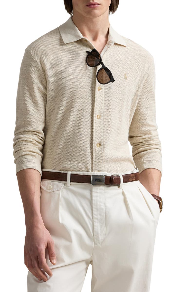 Polo Ralph Lauren Textured Cotton & Linen Button-Up Shirt, Main, color,