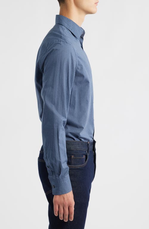 Canali Regular Fit Geometric Print Cotton Blend Button-up Shirt In Blue