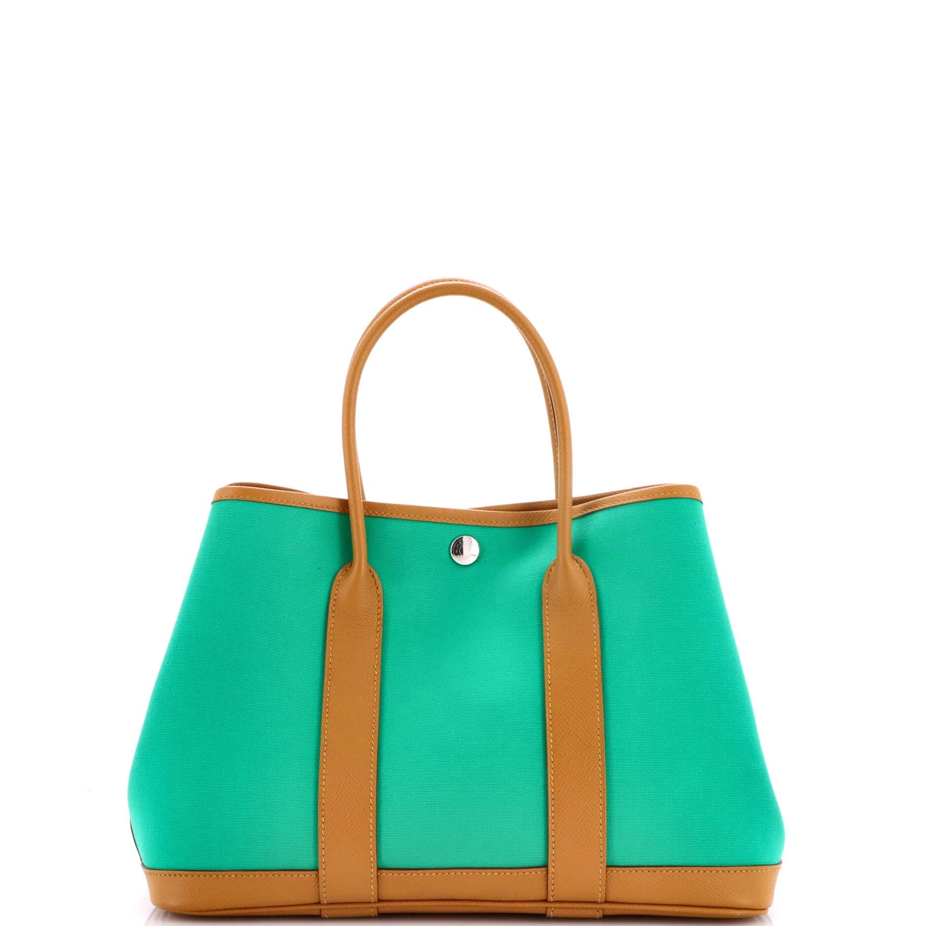 Pre-Owned Hermes Garden Party Tote Toile and Leather 30, Alternate, color, Vert Jade