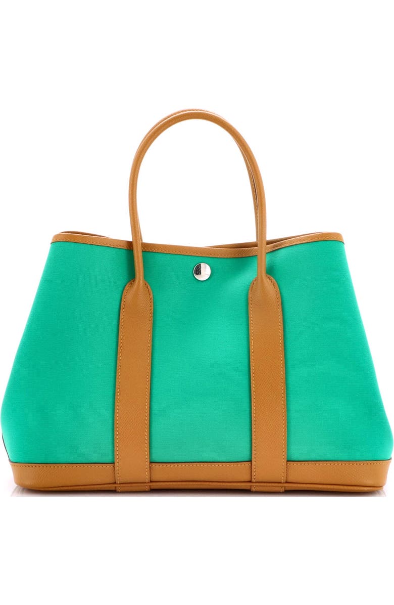 Pre-Owned Hermes Garden Party Tote Toile and Leather 30, Alternate, color, Vert Jade