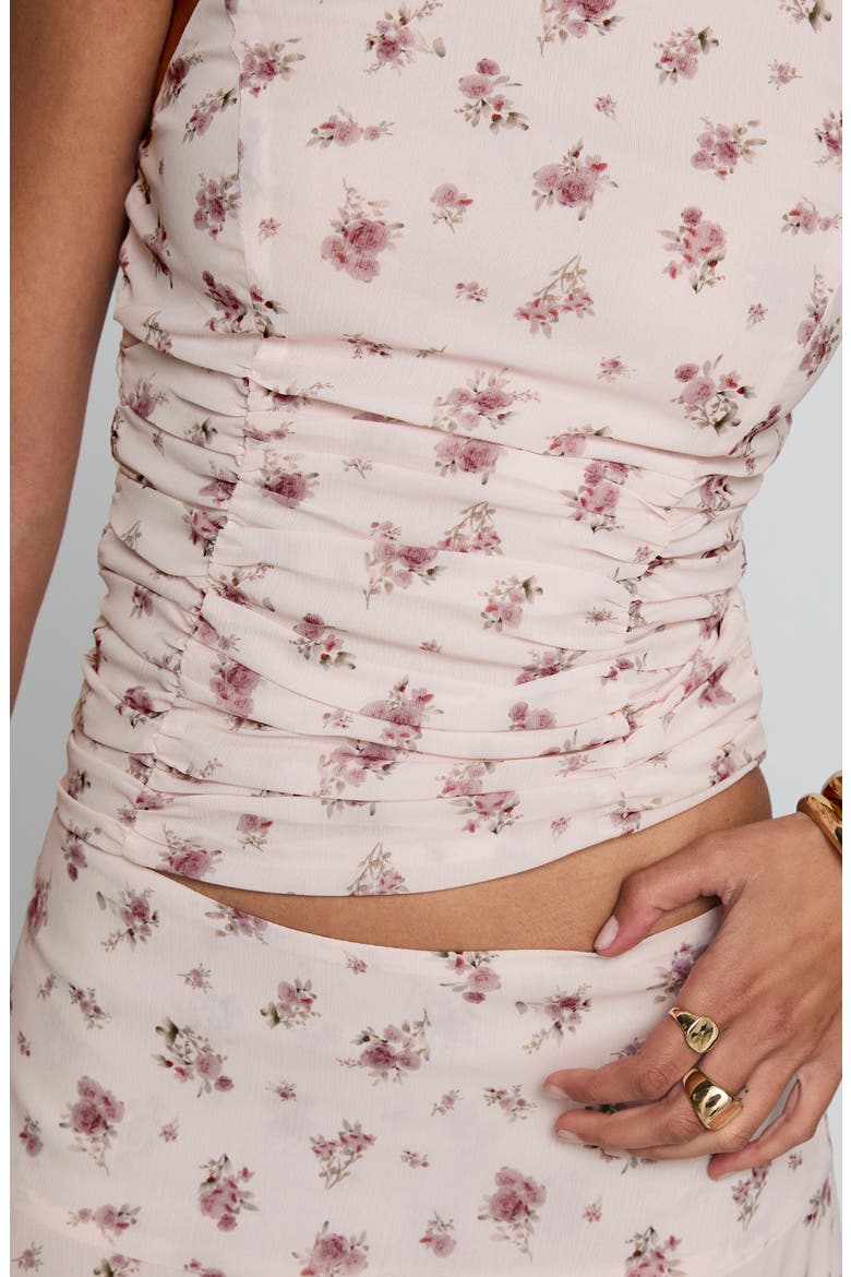 Floral Ruched Halter Crop Top & Skirt Set, Alternate, color, PINK FLORAL
