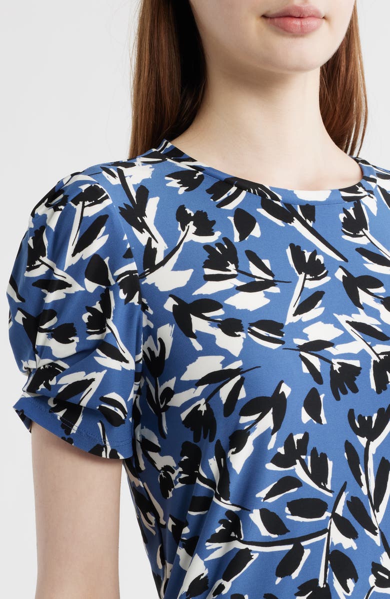 AK ANNE KLEIN Floral Short Sleeve Top, Alternate, color, Blue Jay Multi