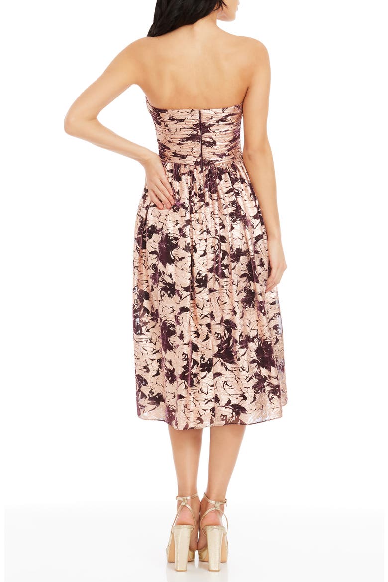 Mandy Metallic Floral Strapless Cocktail Dress, Alternate, color, COPPER MULTI