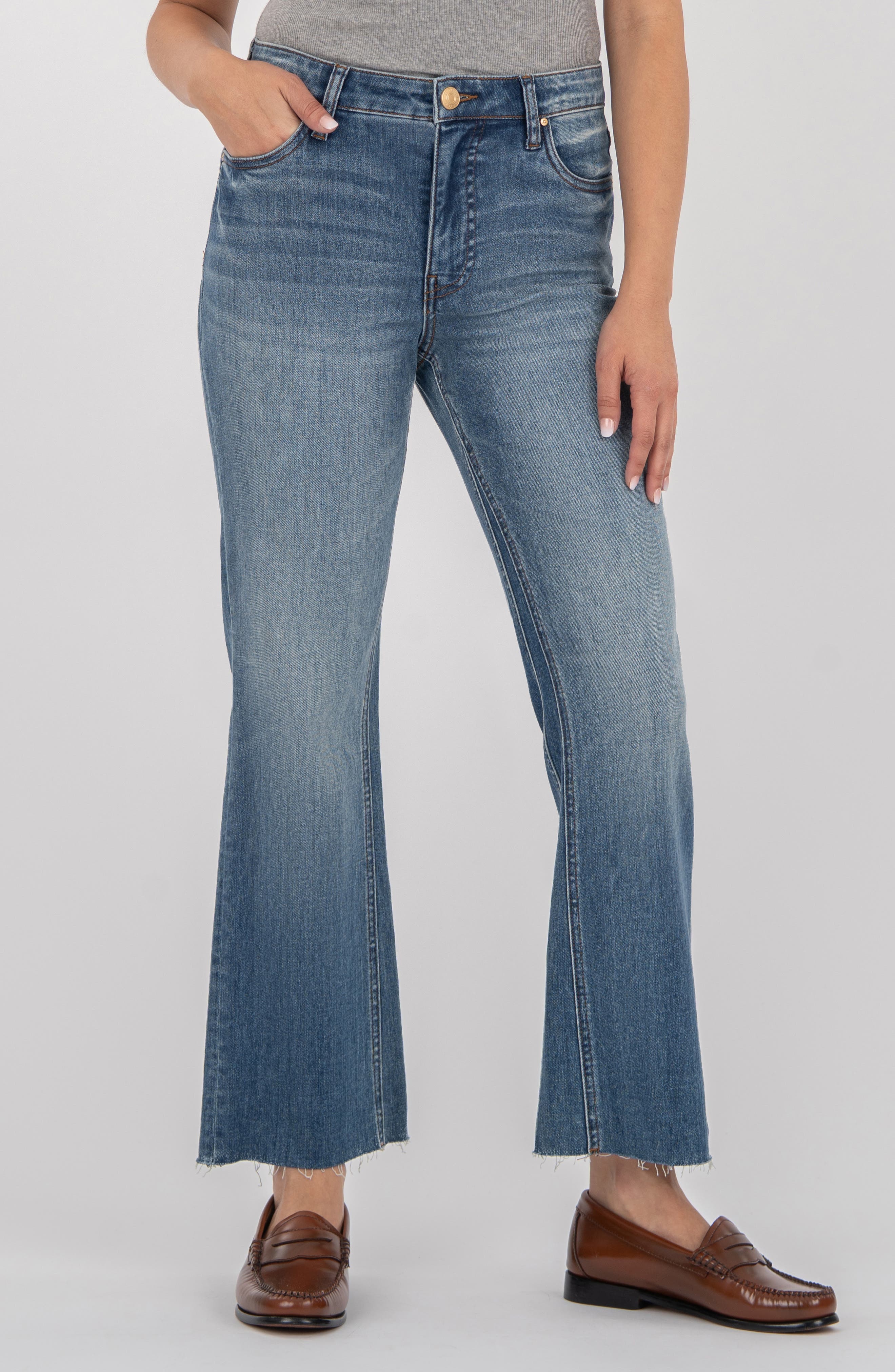 KUT from the Kloth Kelsey High Waist Raw Hem Ankle Flare Jeans