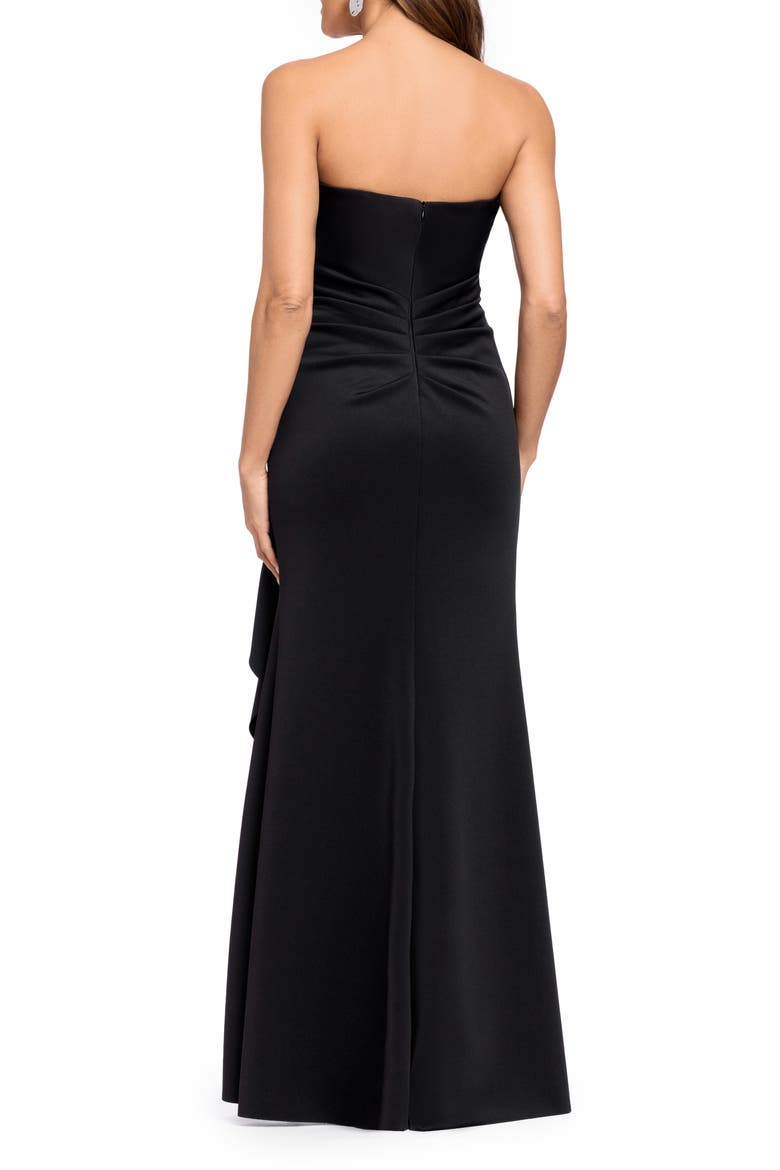 Ruffle Strapless Scuba Crepe Gown, Alternate, color, BLACK