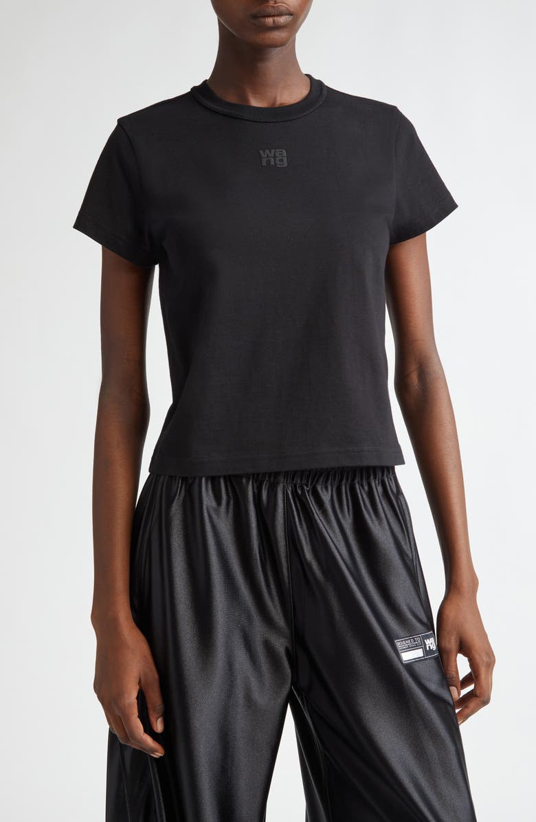 Alexander Wang Puff Logo Shrunken Cotton Jersey T-Shirt, Main, color, Black
