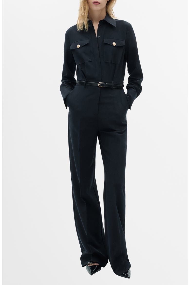 Long Sleeve Belted Jumpsuit, Main, color, DARK NAVY