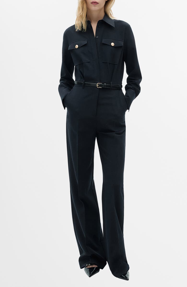 MANGO Long Sleeve Belted Jumpsuit, Main, color, 