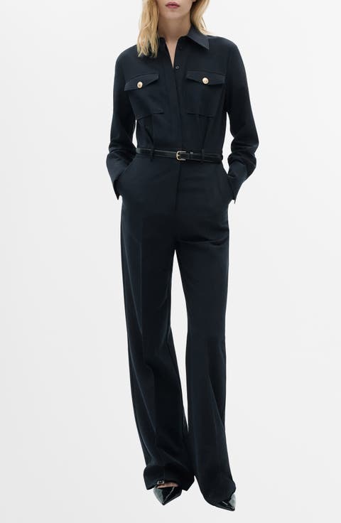 Long Sleeve Belted Jumpsuit