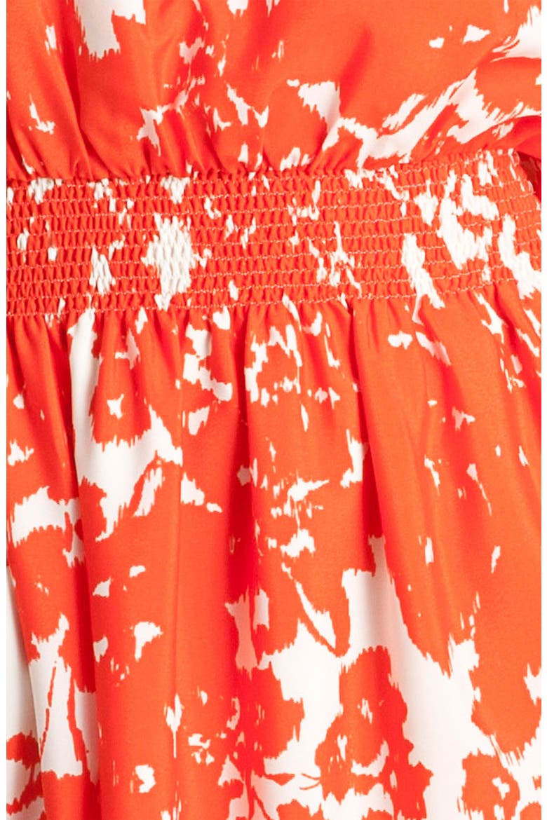Floral Print Crêpe de Chine Dress, Alternate, color, RED/ WHITE