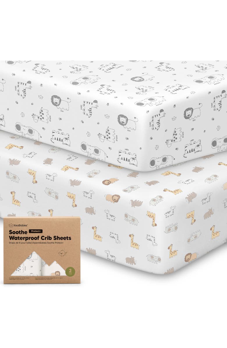 KeaBabies 2-Pack Soothe [Protect+] Waterproof Crib Sheets, Main, color, Keasafari