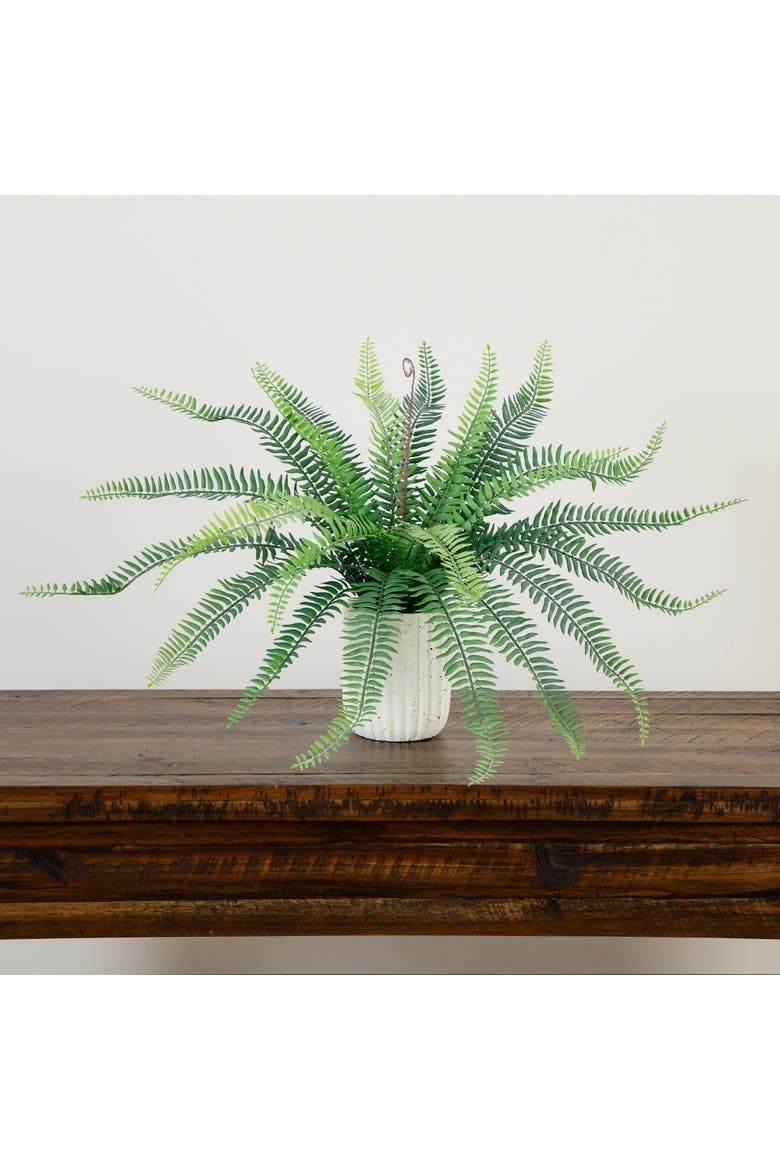 16-in Artificial Boston Fern Plant in Decorative Cement Planter, Alternate, color, Green