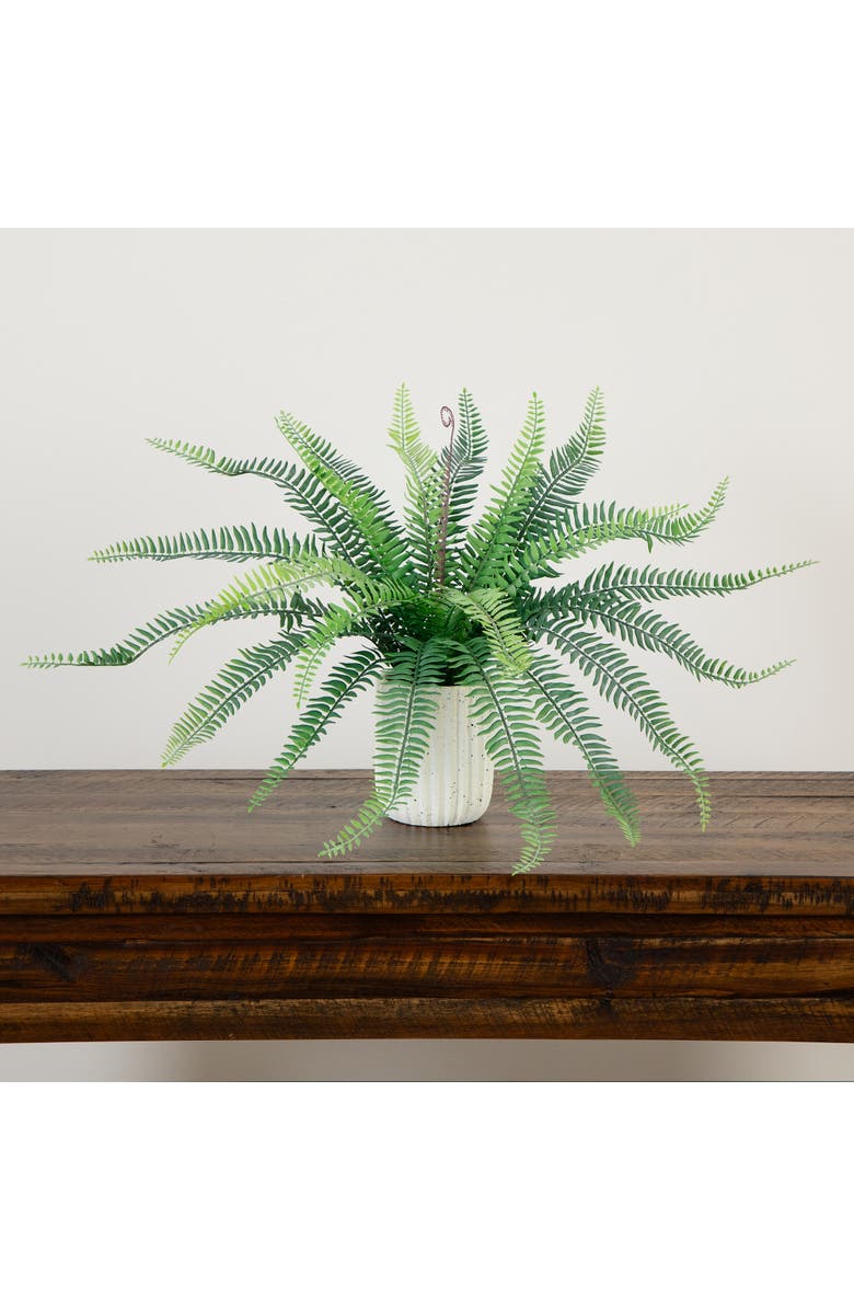 NEARLY NATURAL 16-in Artificial Boston Fern Plant in Decorative Cement Planter, Alternate, color, Green