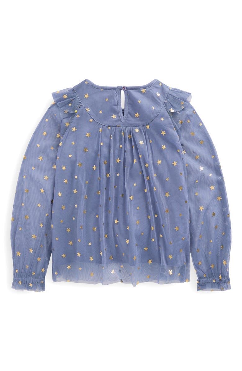 Mini Boden Kids' Foil Star Tulle Top, Alternate, color, Stormbolt Blue Stars