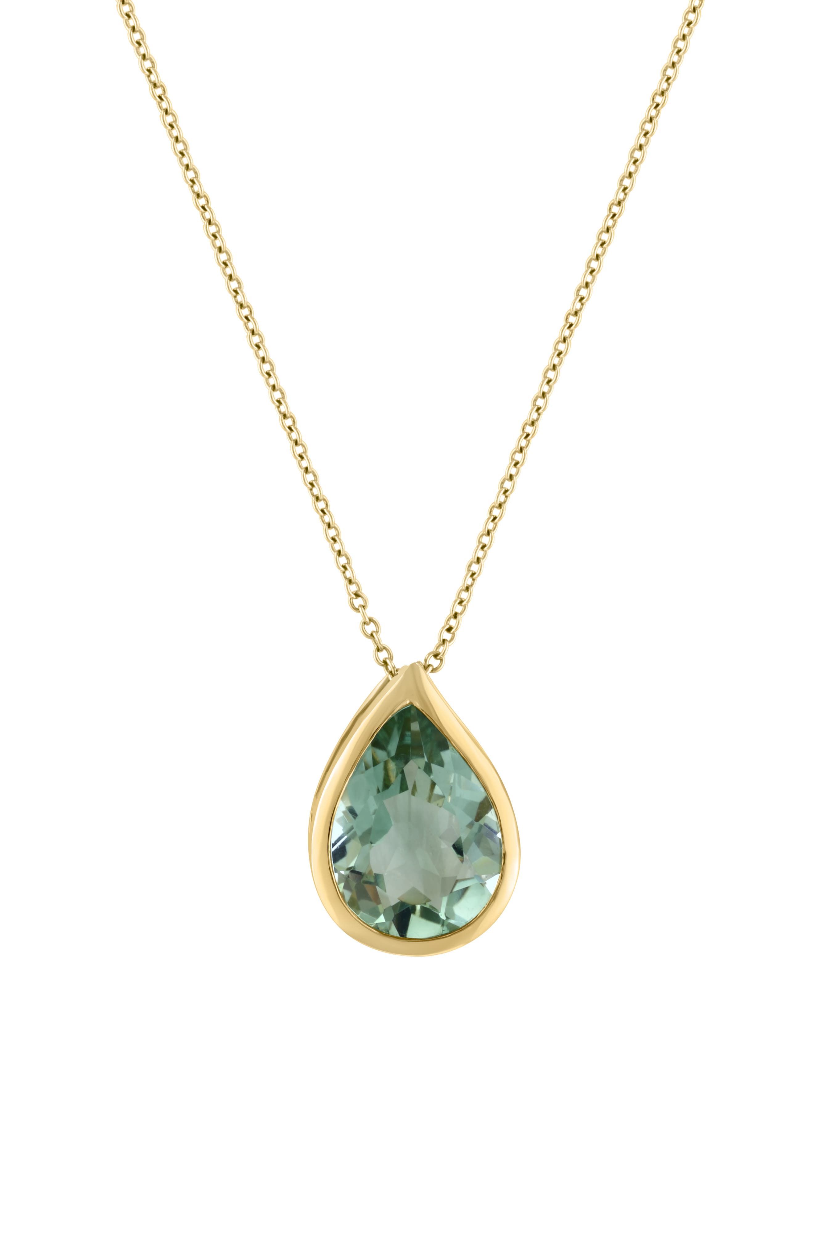 EFFY 14K Yellow Gold Green Amethyst Pendant Necklace