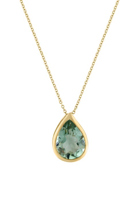 14K Yellow Gold Green Amethyst Pendant Necklace