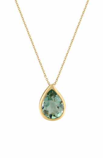 14K Yellow Gold Green Amethyst Pendant Necklace