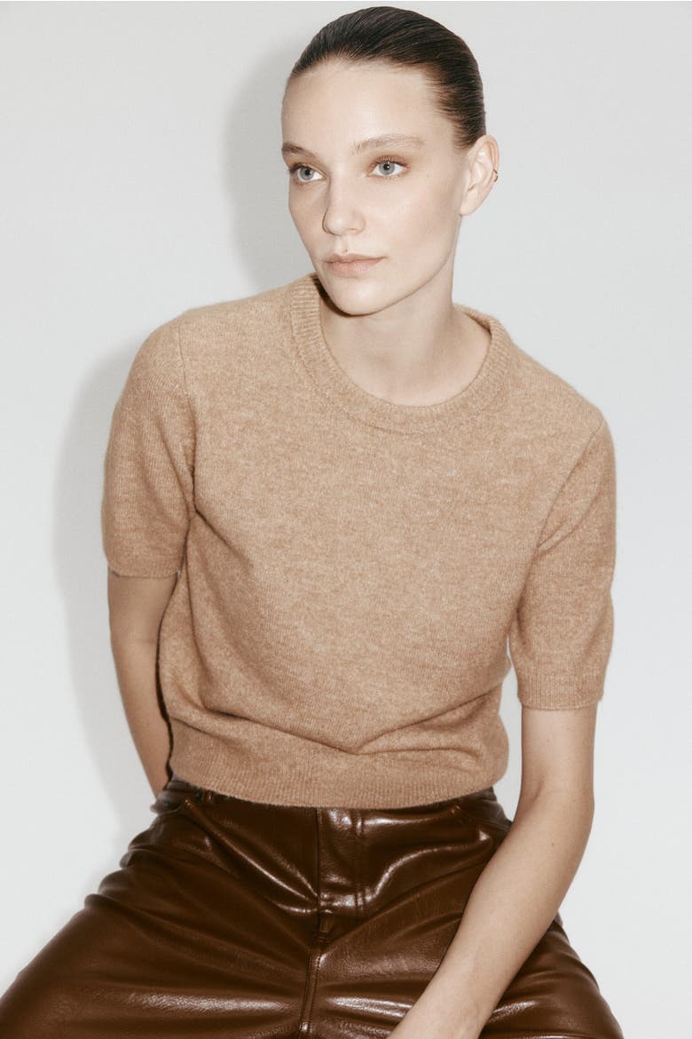 Fine-knit T-shirt, Alternate, color, Beige melange