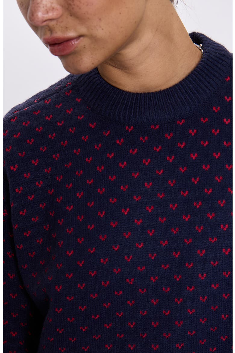 Hanna Heart Jacquard Crewneck Sweater, Alternate, color, NAVY RED HEARTS