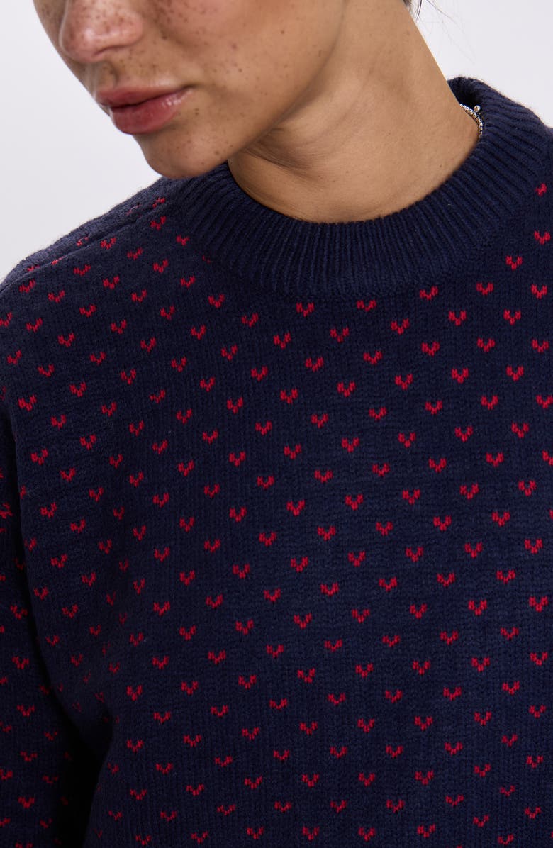 Pistola Hanna Heart Jacquard Crewneck Sweater, Alternate, color, Navy Red Hearts