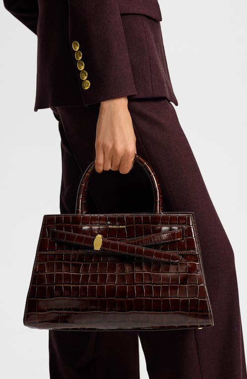 Veronica Beard Dash Croc Embossed Leather Top Handle Bag In White