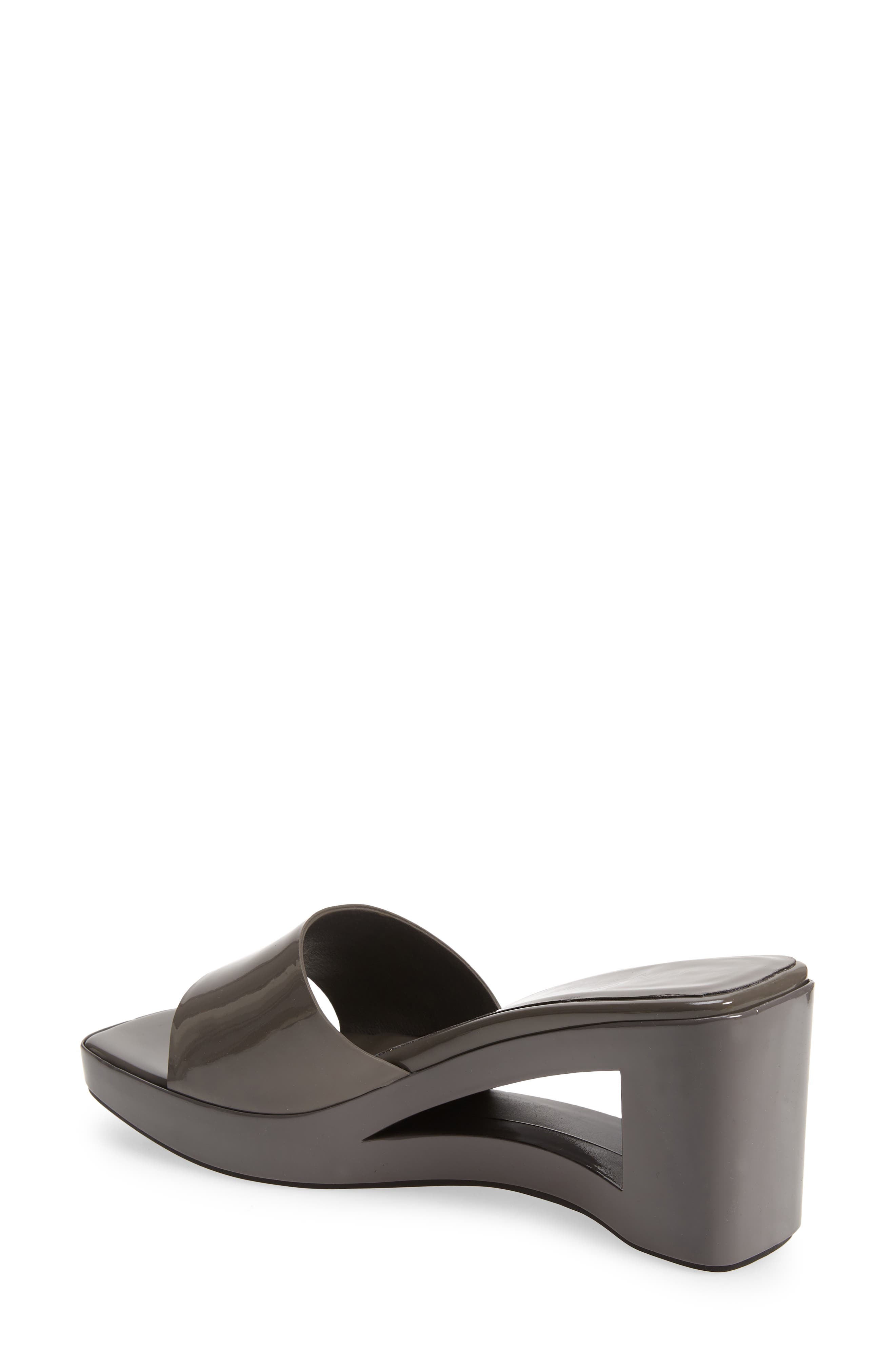 Shaggy Wedge Slide Sandal, Alternate, color, GREY PATENT