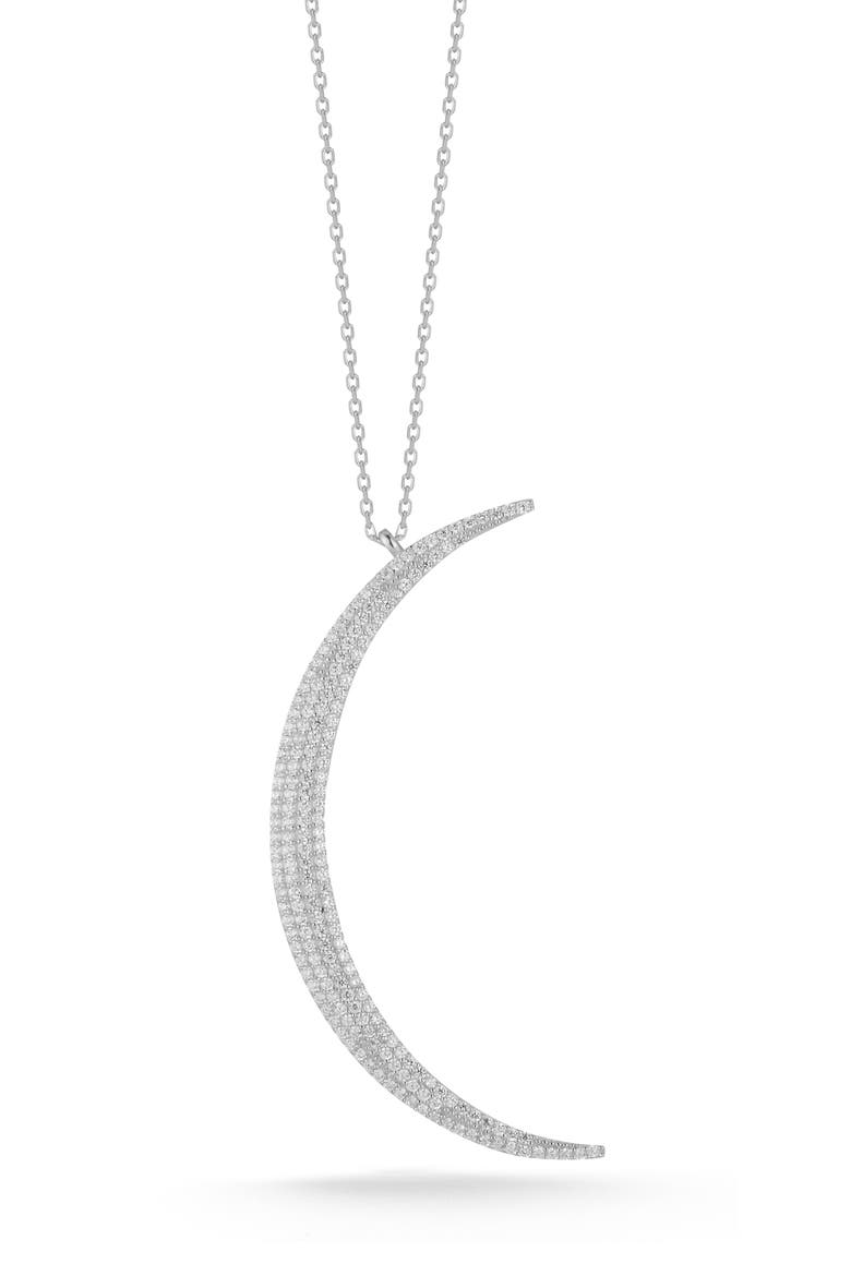 Crystal Crescent Moon Pendant Necklace, Main, color, SILVER